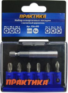 Набор бит ПРАКТИКА  7 шт (PH1,2,3 +PZ1,2,3+магнитный держатель) купить в интернет-магазине в Санкт-Петербурге недорого